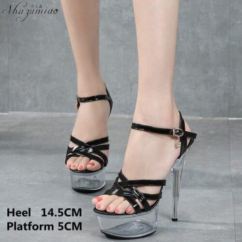 Pole Dance Shoes Cross Strap 14CM Super High Heel Sandals Women Model Striptease T Stage Nightclub Transparent Crystal Shoes