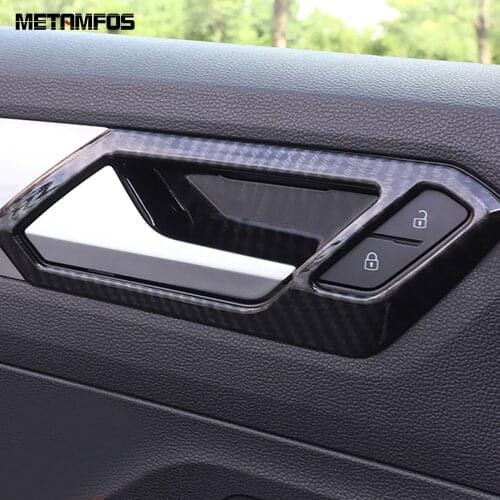 For Volkswagen T-Roc TROC 2017 2018 2019 Inside Door Handle Bowl Cover Trim Frame Carbon Fiber Decoration Inner Car Accessories