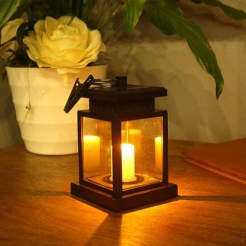 Waterproof LED Solar Garden Light Outdoor Flickering Flameless Candle Hanging Lantern Smokeless for Yard Lawn Patio Camping Tent