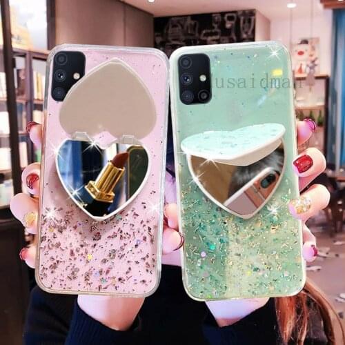 Love Heart Makeup Mirror Glitter Phone Case For Oppo A5S A3S A1K A12 A91 A15 A31 A52 A73 A9 A5 A53 2020 Reno 2 Z 3 4 Lite 5 Pro