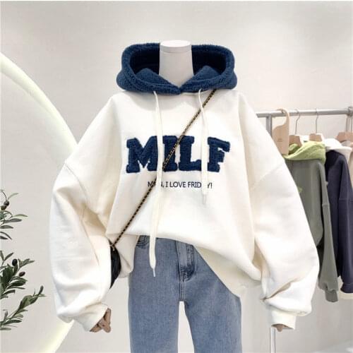 Women hoodie Large women lamb hair hat sweater women Korean version Plush thickened loose student versatile coat winter coat