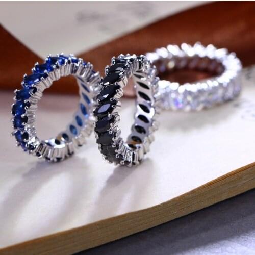 New Designs Office Ladies Round Shape wedding rings Top Grade Zirconia Blue Ring Propose Marriage Gift Dropshipping