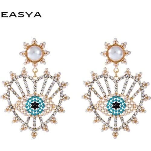2020 Street Style Eye Earring Accessories Fashion Gold Color Geometric Loop Pearl Enamel Eye Statement Earrings For Women