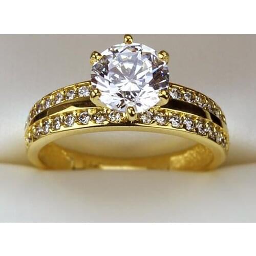 Luxury Gold Color Wedding Ring Band for Women Jewelry Engagement Anniversary CZ Stone Ring Gift for Female Wife Love Token