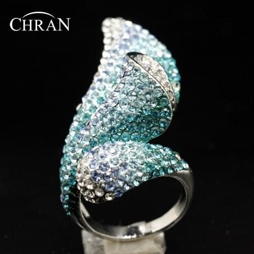 CHRAN Classic Flower Design Silver Plated Sparkling Crystal Anniversary Rings for Women Fashion Ladies Rings Jewelry Accessories