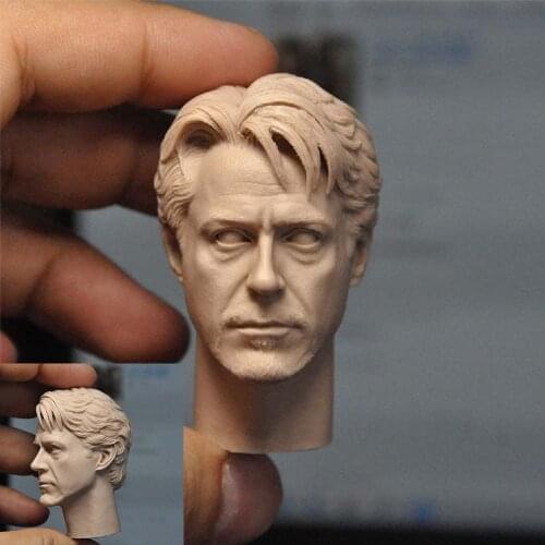 1/6 Tony Robert Downey Jr. Unpainted Head Sculpt PVC Male Head Carving Fit 12‘’ Action Figure Body