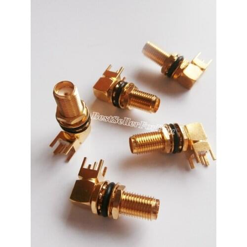 10Piece SMA Female Jack Bulkhead O-ring Solder PCB Mount 5.08mm Right Angle RF Connector