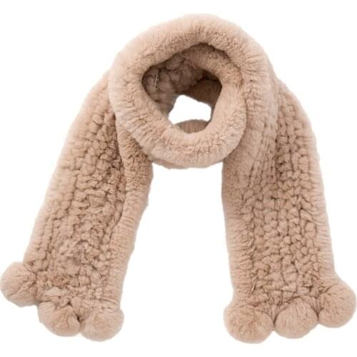 2020 Genuine Real Rex Rabbit Fur Knitted Winter Warm Scarf Scarves Mufflers Fluffy Soft Wraps With Fur Pom Poms Lovely Cute Nice