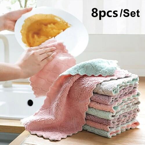 8pcs Microfiber Kitchen Towel Absorbent Dish Cloth Non-stick Oil Washing Kitchen Rag Household Tableware Cleaning Wiping Tools