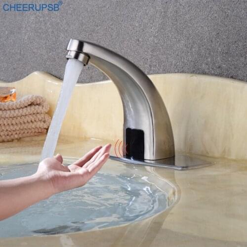 Bathroom Automatic Motion Sensor Faucet Single Cold Infrared Sense Tap Stainless Steel Touchless Faucets Hands Free Smart Grifos