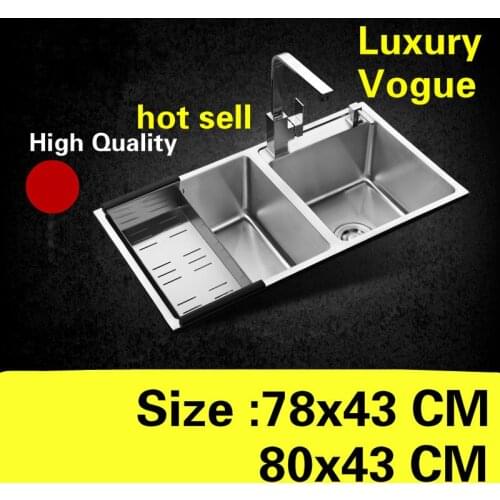 Free shipping Apartment wash vegetables kitchen manual sink double groove 304 stainless steel luxury hot sell 78x43/80x43 CM