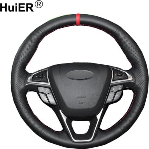 HuiER Hand Sewing Car Steering Wheel Cover For Ford Mondeo Fusion 2013-2018 2019 EDGE 2015-2019 S-Max 2012-2019 Galaxy 2016-2019