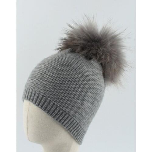 Baby Hat Pompom Winter Boy Girl Angora Knit Beanie Real Raccoon Fur Autumn Warm Outdoor Skiing Accessory For Kids