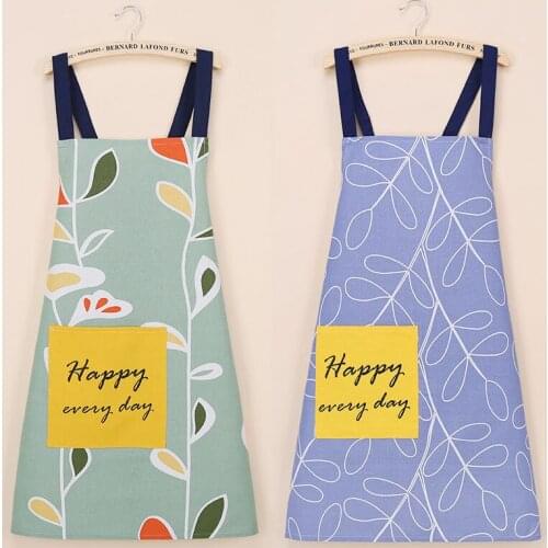 1pcs Nordic Style Apron Leaves Plaid Print Sleeveless Cotton Linen Pocket Aprons For Men Women Home Kitchen Cleaning Tools