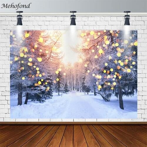 Merry Christmas Tree Backdrop Winter Bokeh Wonderland Lights Forest Children Photography Background Photo Studio Photocall Decor