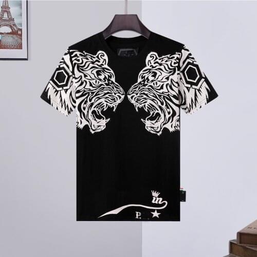 Summer New Men T-shirt Fashion Short-Sleeved Round Neck T-shirt Men 3D Printed Animal Head Brand Plein Sports Tops Sportswear