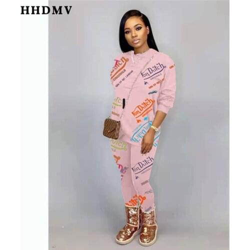 HHDMV 2020 women spring street hip hop style sets long sleeve round collar top elastic long pants printed two piece sets