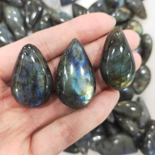 Crystal Natural Labradorite Blue Light Pendant Water Drop Women Men Fashion Rare Stone Necklace Pendant AAA