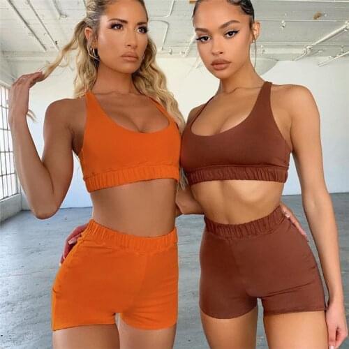 Summer women Cool Fitness Yoga Suit Solid Sexy Vest Tight Shorts Sports Leisure Two Piece Set Sport Running Sleeveless Set
