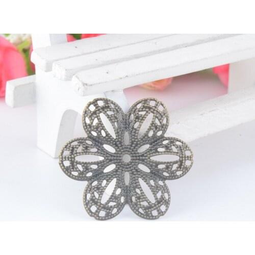 MIAOCHI 50Pcs Bronze Tone Flowers Filigree Wraps Connectors Metal Crafts Decoration DIY Findings 41x37mm J0532