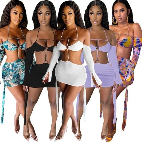 Echoine Print Lace Up Halter Backeless Mini Dress Sexy Elegant Mini Dresses Ring Circle Party Clubwear Vintage Vestidos Outfits