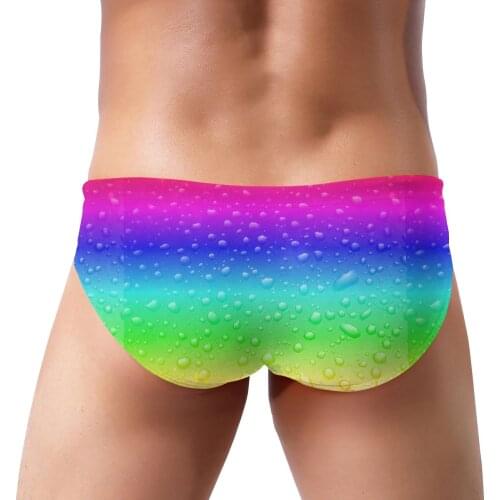Mens Triangular Swimwear Low Waist Briefs Sexy Patchwork Mens Bikini Rainbow Tie-dye Swim Pool Trunks