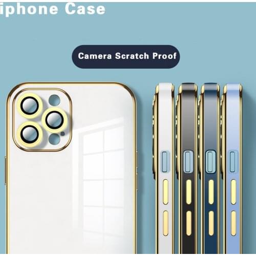 Soft Plating Phone Case For iPhone 12 11 Pro Max Golden Edge Lens Package Protection Cover For iPhone XS MAX XR X 7 8 Plus Shell