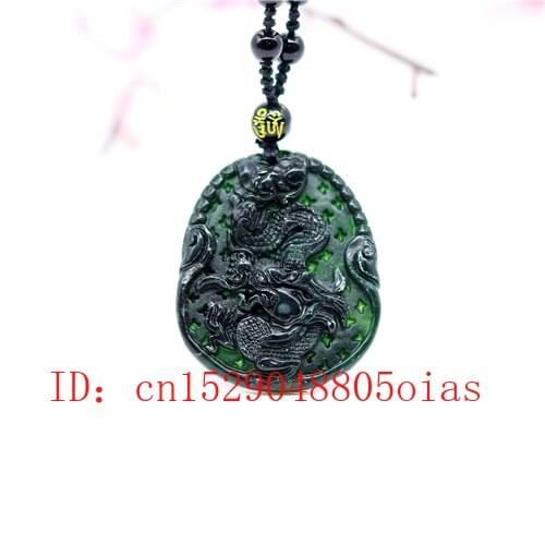 Natural Black Chinese Jade Obsidian Dragon Pendant Necklace Bead Charm Jewelry Accessories Carved Amulet Gifts for Men Women