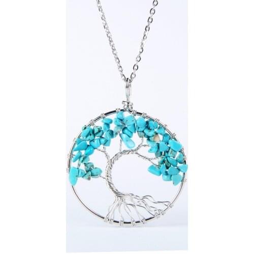 New Trendy Copper Wisdom Tree of Life Pendant Natural Stone Chip Necklace For Women Stainless Steel Chain Necklaces Jewelry Gift