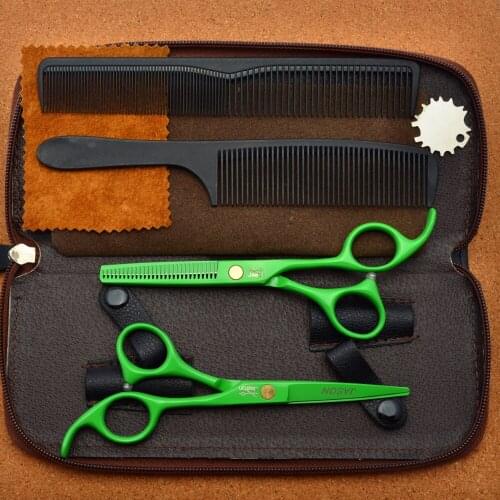 4Pcs/Set 5.5'' Brand Jason Green Japan 440C Professional Human Hair Scissors Hairdressing Comb + Cutting + Thinning Shears J1023