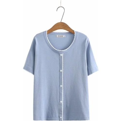 Plus size Lace contrast ice silk short sleeves women tshirts 2021 summer ladies t shirts female tops Lake Blue black t-shirts