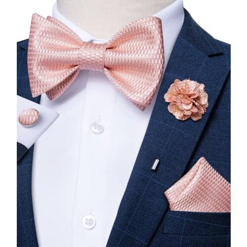 Adjustable Self Tie Bow Ties For Men 100% Silk Jacquard Woven Pink Solid Men Classic Wedding Party Butterfly Bowknot DiBanGu