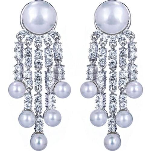 Luxury Noble Temperament Pearl Bridal dangler Womens Jewelry Gift/dangling earrings for women GLE4702