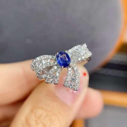 Luxurious Lovely bowknot Natural blue topaz Ring S925 Silver Natural Gemstone Ring Womens girl party gift fine ewelry