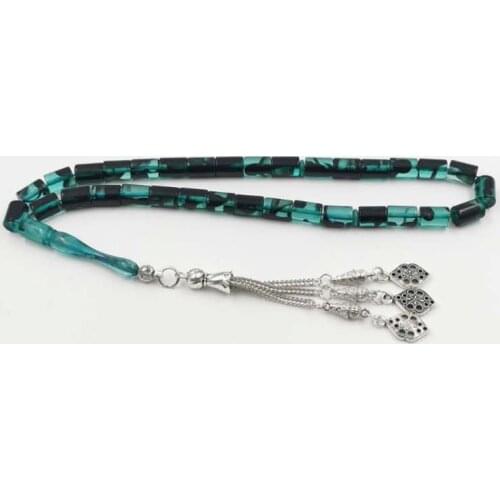 Blue resin Tasbih 33 prayer Beads Islam rosary arabic fashion bracelet metal tassell Muslim misbaha accessories gift on hand
