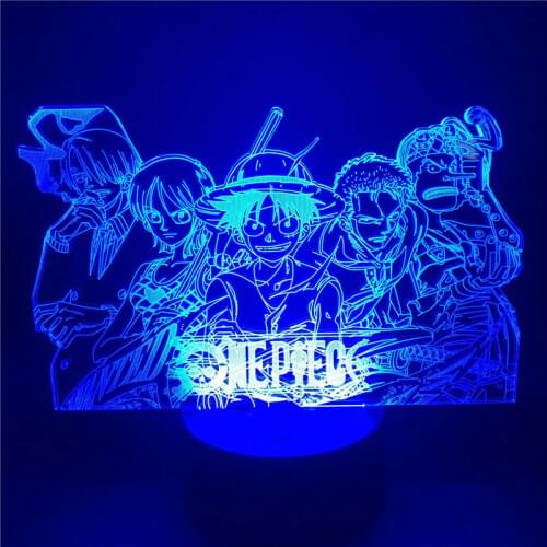 One Piece Night Light Luffy Sanji Zoro Nami 3D LED Illusion Table Lamp Touch Optical Action Figure Lamp Bedside Decor Desk Lamp