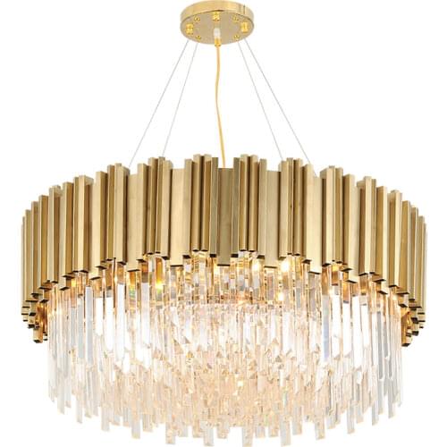 LED Postmodern Round Golden Stainless Steel Crystal Chandelier Lighting Lustre Suspension Luminaire Lampen For Dinning Room