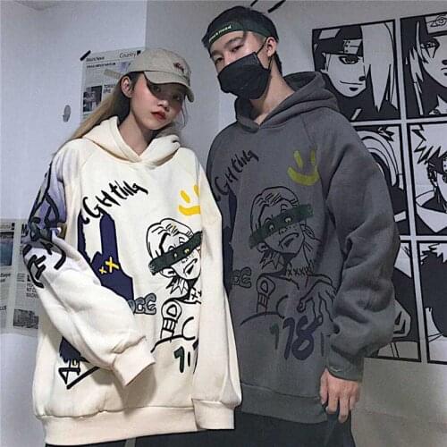 Baggy Graphic Hoodie Men Hip Hop Fleece Warm Graffiti Print Hooded Hoodie Sweatshirt Harajuku Streetwear Pullover 2020