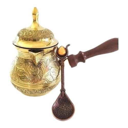 Coffee Pot Teapot Brass for 5 Person 280 ml - Special Product Handcrafting - Authentic Turkish Ottoman Coffee Pot