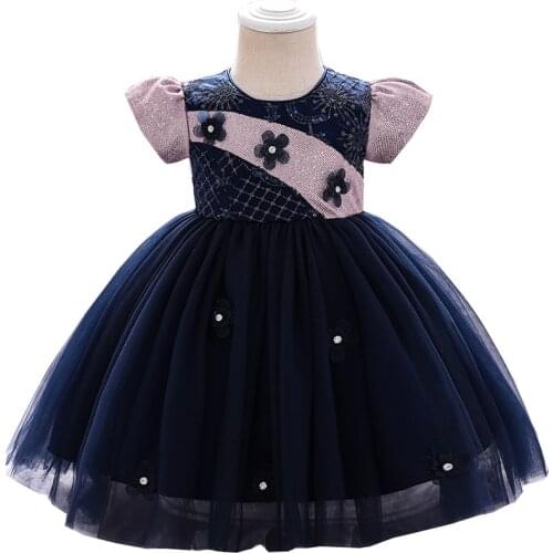 Sequin Flowers Toddler Girls Party Dress Birthday Performance Toddler Ball Gown Princess Children Outfit Kids Clothes