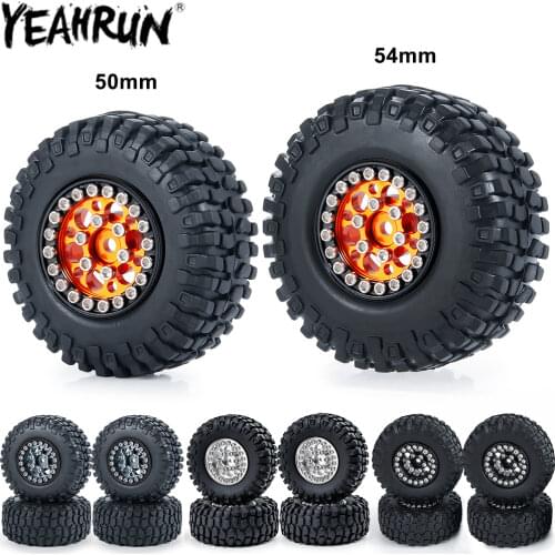 YEAHRUN 4PCS SCX24 Metal Wheel Rims and Rubber Tires Kit for 1/24 RC Crawler Car Axial SCX24 90081 AXI00001 AXI00002 Wheel Parts
