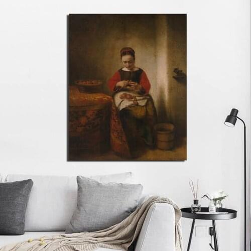 Johannes Young Woman Peeling Apples Canvas Painting Posters Prints Marble Wall Art Painting Decorative Picture Modern Home Decor