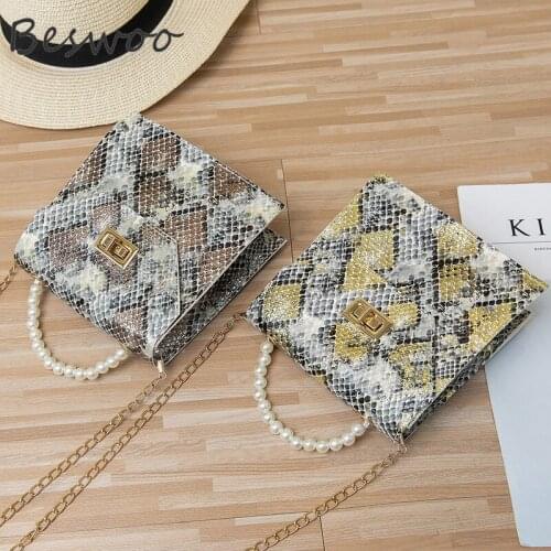 Snake Print Handbags for Women 2021 Fashion Pearl Handle Female Bag Serpentine Diagonal Small Square Designer Bags Shoulder Bag