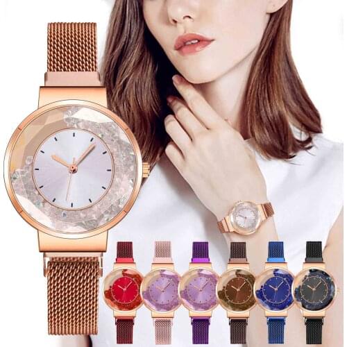 Women Quartz watch Fashion Watch Clock Stainless Steel Strap Starry sky dial Casual Dress Wrist Crystal Jewelry часы женские 30