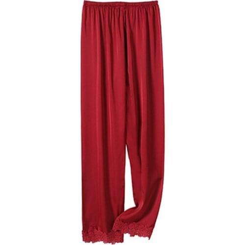 Women Sleep Bottoms Print Satin Home Wear Pijamas Lounge Trousers Sleepwear Elastic Waist Pajamas Long Pants Lingerie Nightwear