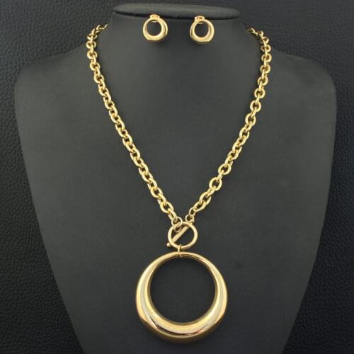 Fashion Gold Color Stud Earrings Round Necklace Stainless Steel Jewelry Sets For Women SFGZAFBI
