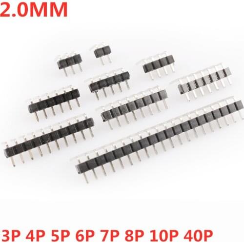 10PCS 2.0mm 2.0 Single Row Right Angle Male PCB Board Pin Header Connector Pinheader 3P 4P 5P 6P 7P 8P 10P 40P Copper pins