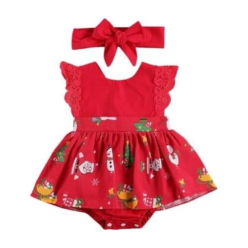 2020 New Christmas Infant Baby Girls Boys Bodysuits Dress Lace Ruffles Short Sleeve Floral Print Jumpsuits
