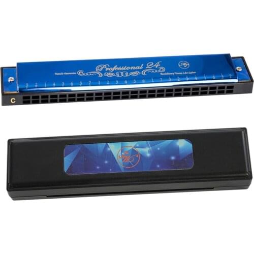 24 Holes Polyphonic Harmonica Mouth Organ Key of C Musical Gift for Kids Beginners Students with Hard Case Cleaning Cloth