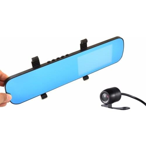 4.3" Car Camera DVR Dual Lens Rearview Mirror Car Video Recorder DVR Mirror Dash cam with led lights